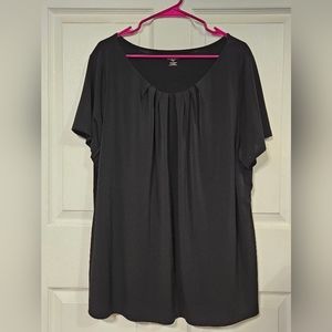 Size 3X Black Worthington Woman Round Neck Basic Pleated Top